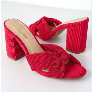 LULU’S Sandals Asher Red Fabric Knotted High Heel